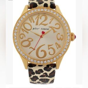 Betsey Johnson leopard leather cuff watch